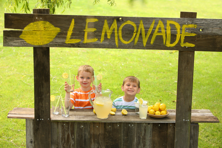 Two young boys at lemonade stand